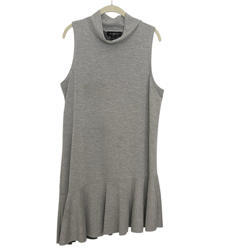 Scarlett Sleeveless Gray Mock Neck Ruffle-Hem Dress